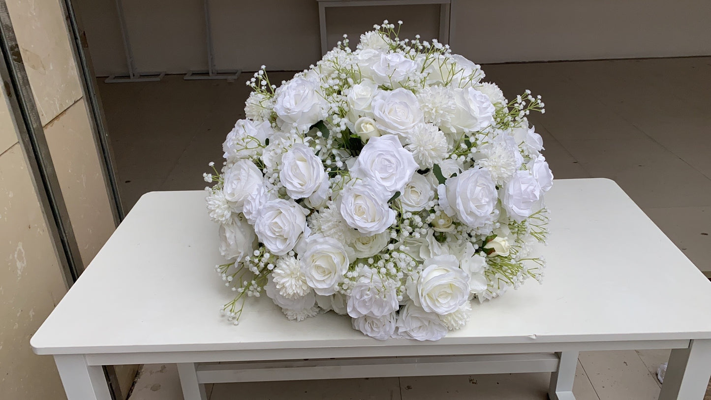 FB0032 milky white roses and gypsophila flower ball