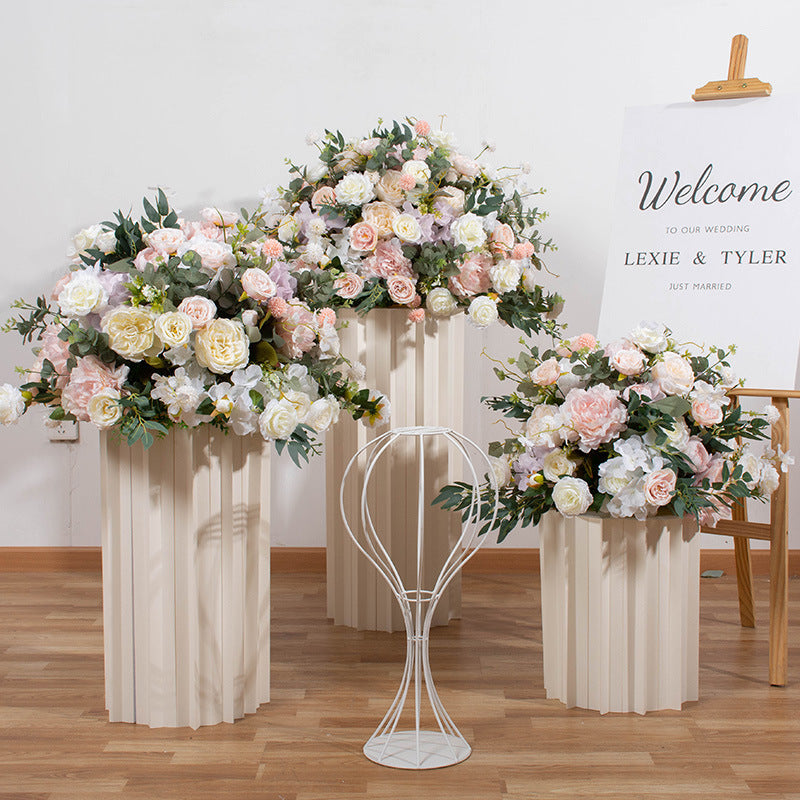 FB0016 Pink rose peony flower ball with leaves