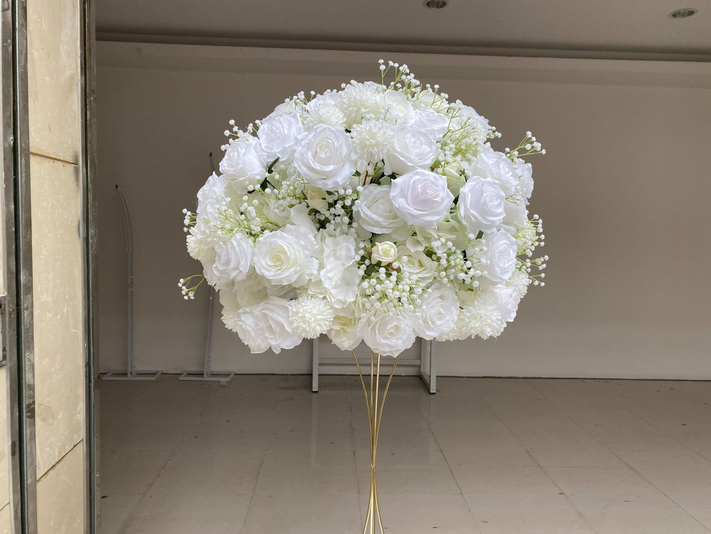 FB0032 milky white roses and gypsophila flower ball