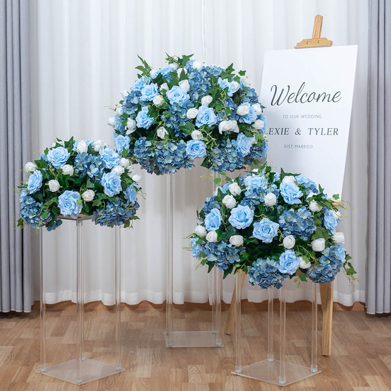 FB0009 Blue hydrangea rose simulated flower ball with leaves