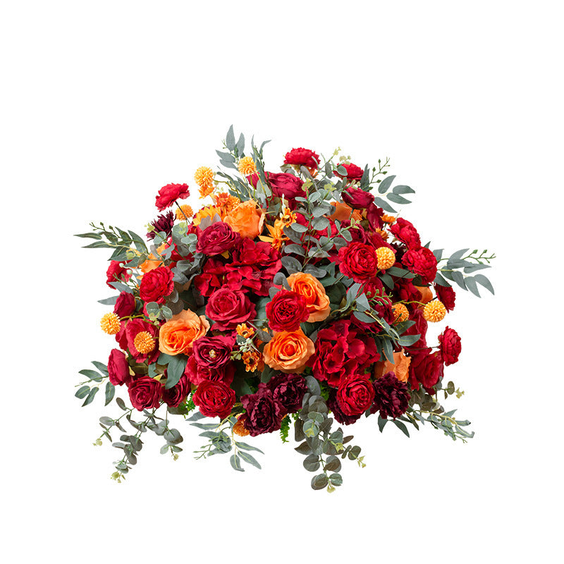 FB0003 Red orange rose ball with leaves