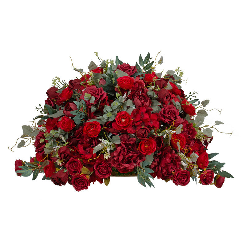 FB0014 Red rose peony flower ball with leaves