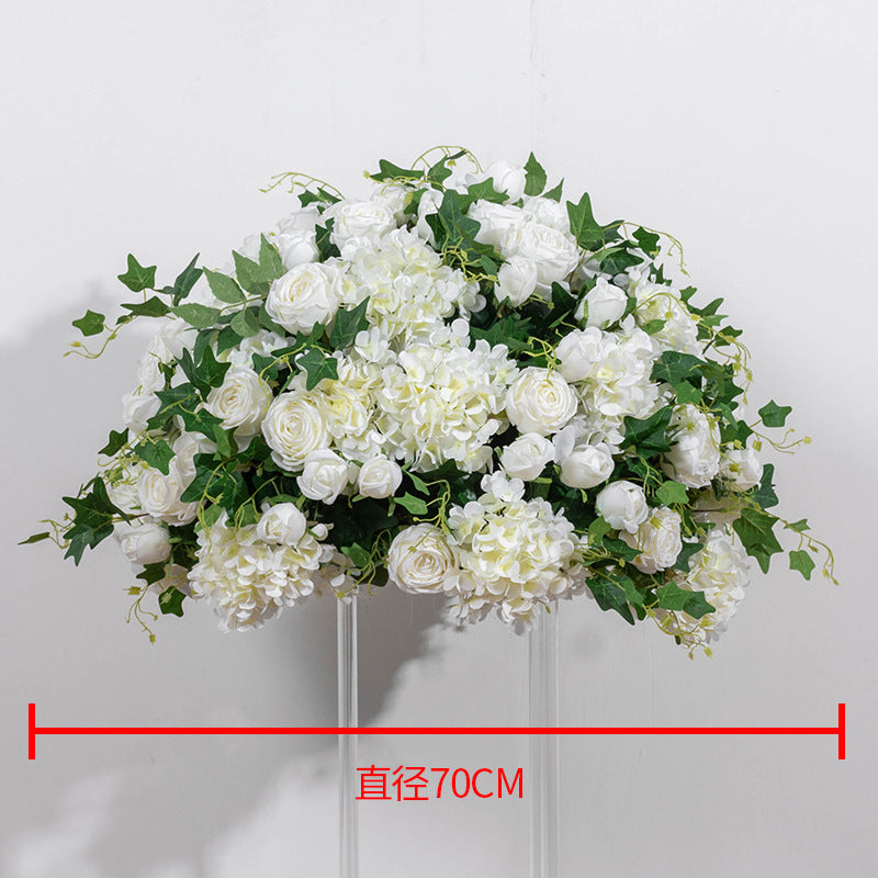 FB0006 White artificial hydrangea ball with leaves