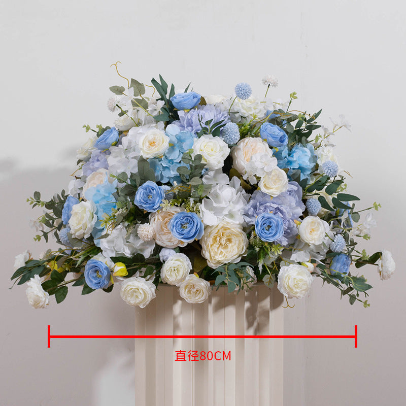 FB0015 Blue rose peony flower ball with leaves