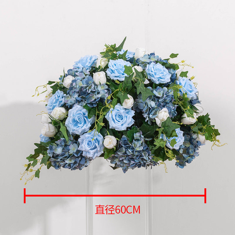 FB0009 Blue hydrangea rose simulated flower ball with leaves