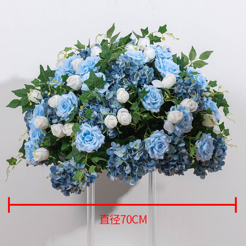 FB0009 Blue hydrangea rose simulated flower ball with leaves