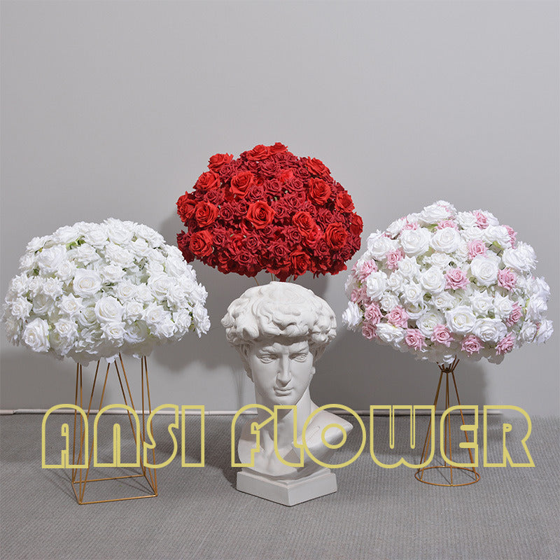 FB0010 Curled rose artificial flower ball