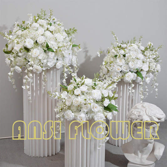 FB0025 White lily of the valley rose ball