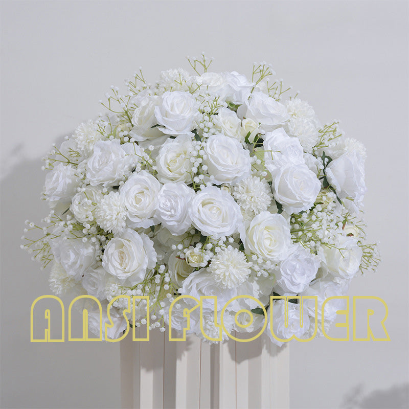 FB0032 milky white roses and gypsophila flower ball